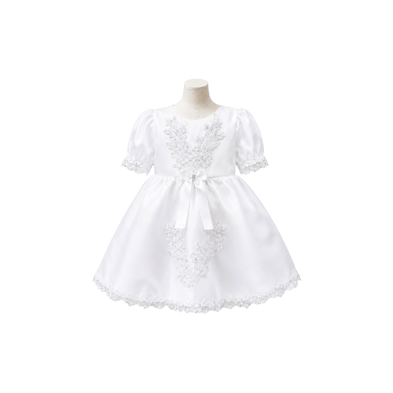 3-Piece Baby Girl White Satin Christening Dress with Embroidered Cape & Matching Bonnet