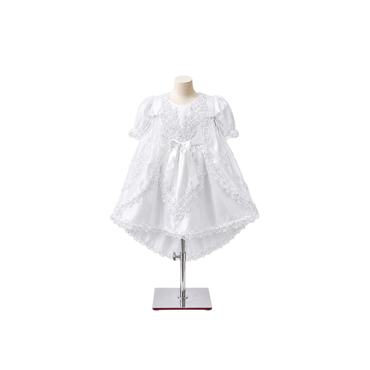 3-Piece Baby Girl White Satin Christening Dress with Embroidered Cape & Matching Bonnet