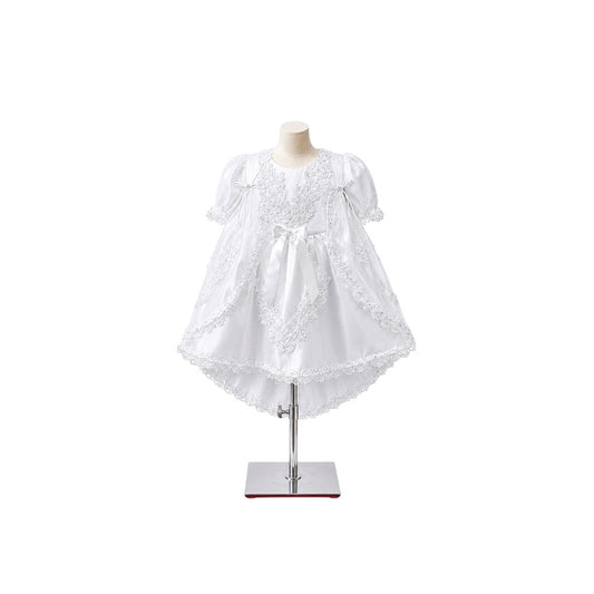 3-Piece Baby Girl White Satin Christening Dress with Embroidered Cape & Matching Bonnet