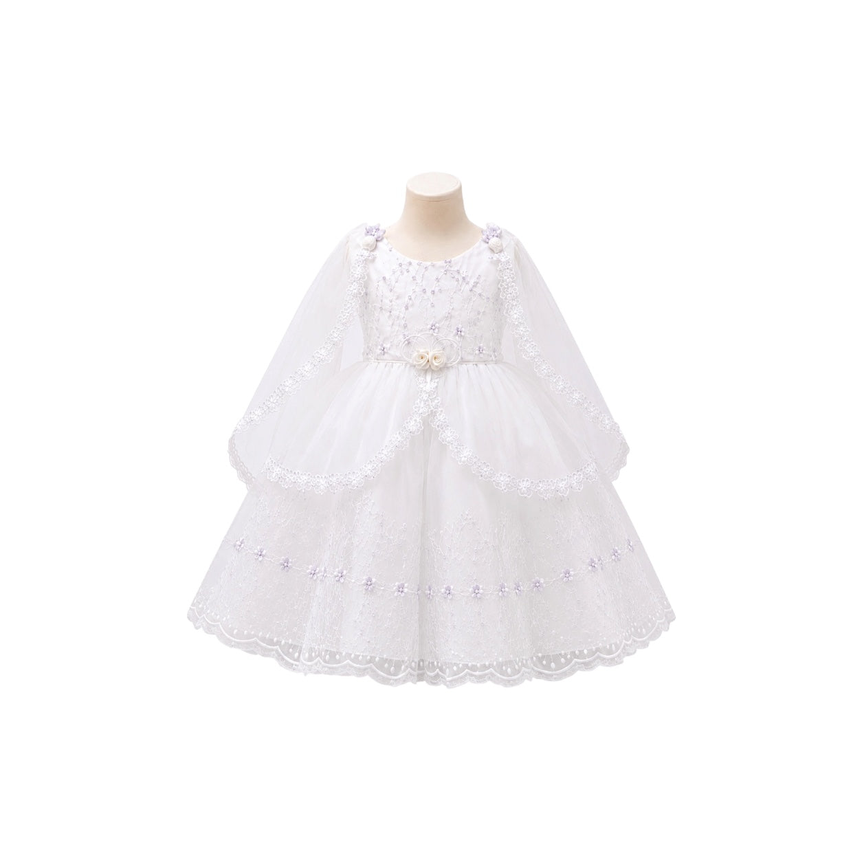 Baby Girl Embroidered Formal Dress with Sheer Organza Cape (12 Months)