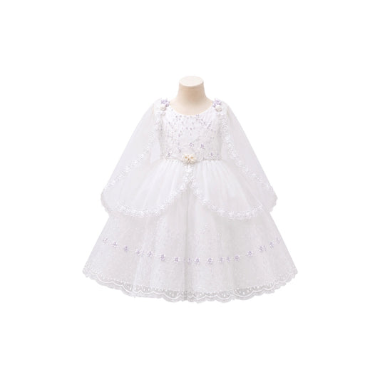 Baby Girl Embroidered Formal Dress with Sheer Organza Cape (12 Months)