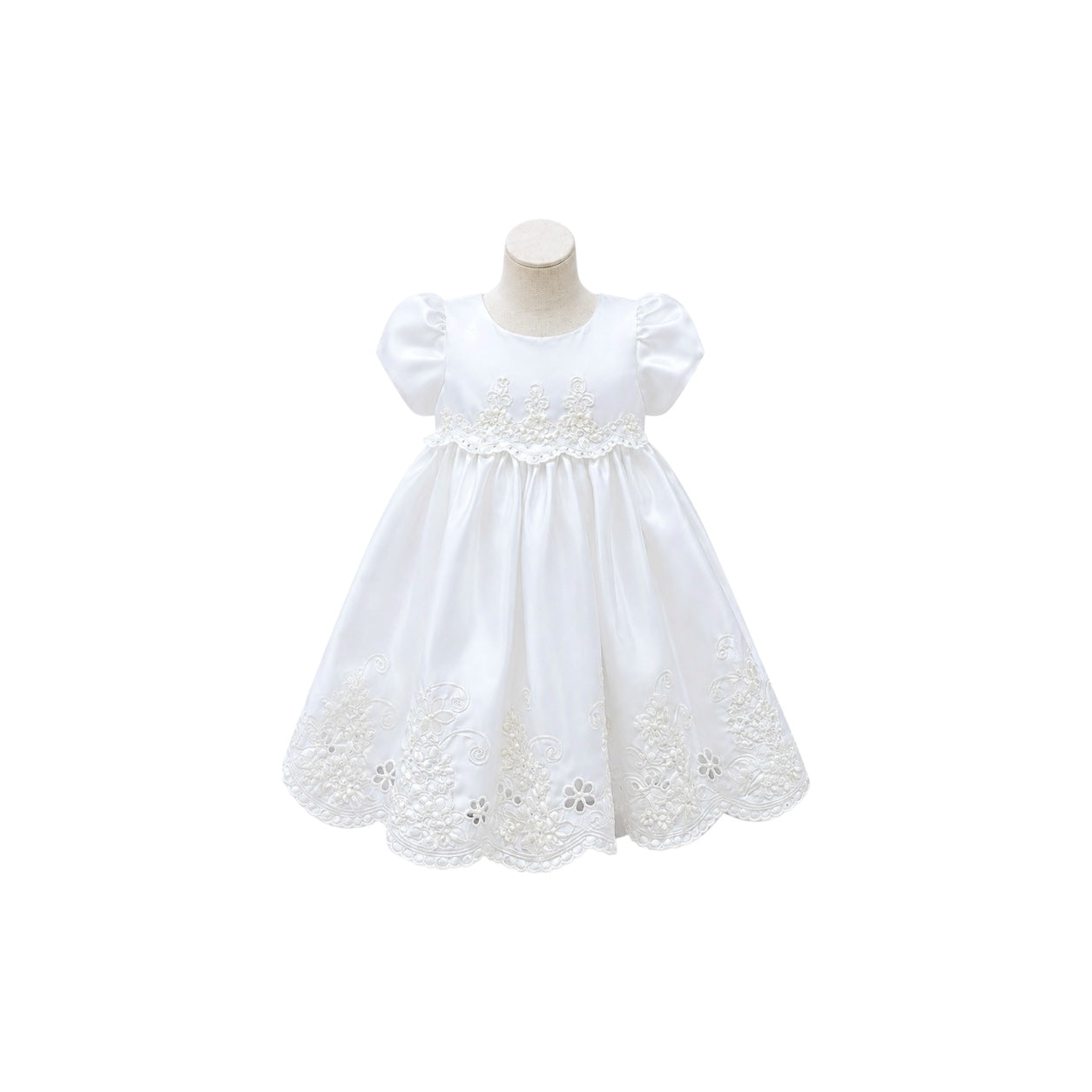 White Floral Embroidered Baby Christening Gown with Matching Bonnet (3 Months)