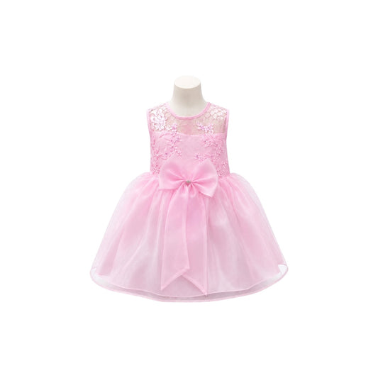 Fancy Kids Pink Floral Embroidered Organza Baby Dress with Bow