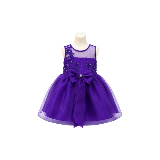 Fancy Kids Purple Floral Embroidered Organza Baby Dress with Bow