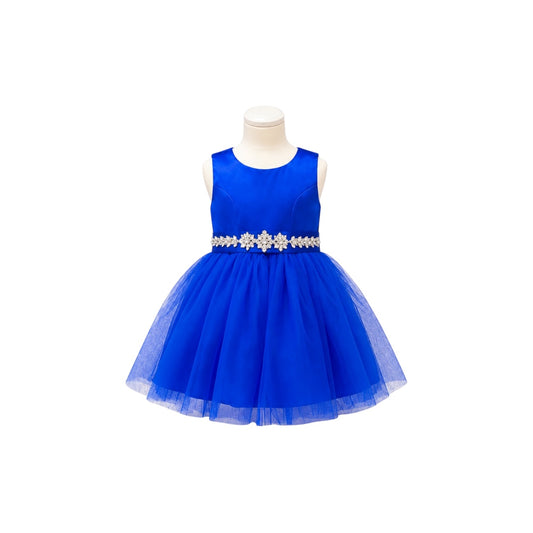 Fancy Kids Royal Blue Satin & Tulle Baby Dress with Rhinestone Waistband