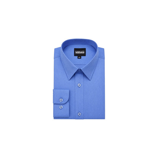 Ernesto French Blue Textured Modern Fit Long Sleeve Dress Shirt