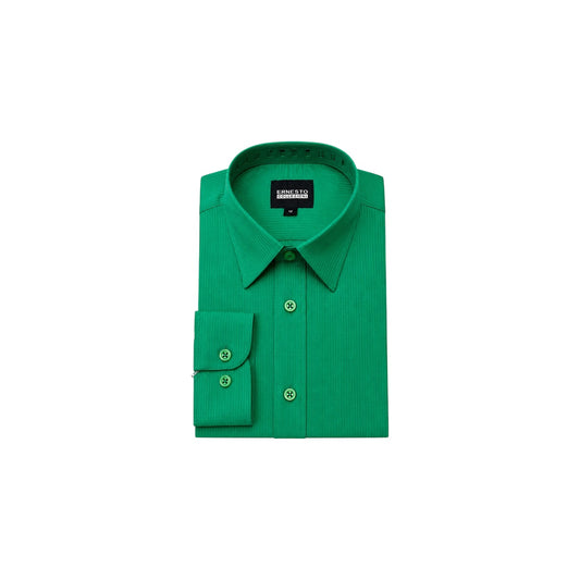 Ernesto Emerald Green Textured Modern Fit Long Sleeve Dress Shirt