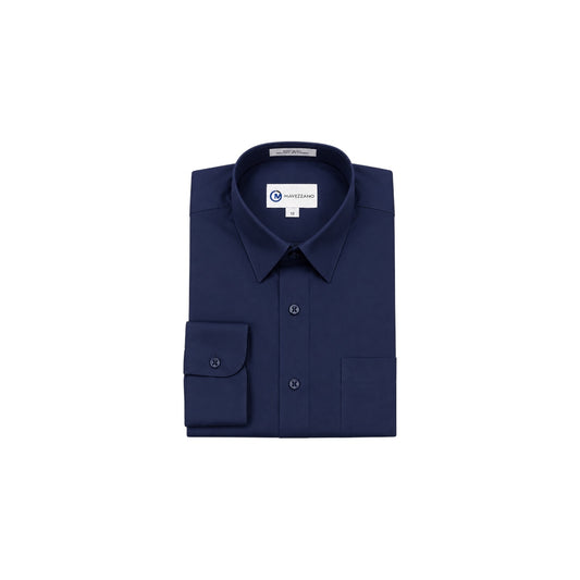Mavezzano Modern Slim-Fit Navy Sateen Stretch Dress Shirt
