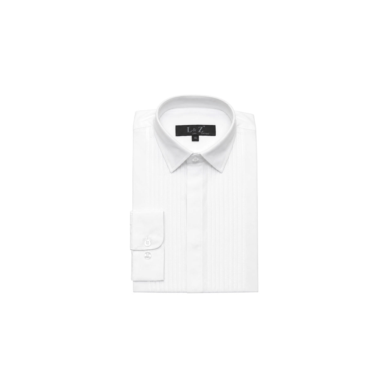 Leo & Zachary White Front Pleat Long-Sleeve Boys' Tuxedo Dress Shirt