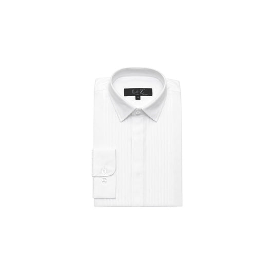 Leo & Zachary White Front Pleat Long-Sleeve Boys' Tuxedo Dress Shirt