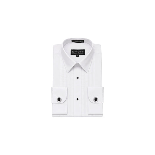 Francesco Premium Collerioni White Tuxedo Pleated Dress Shirt with Decorative Stud Buttons