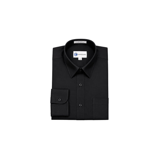 Mavezzano Modern Slim-Fit Black Sateen Stretch Dress Shirt