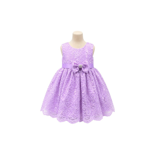 Baby Girl Lavender Lace Glitter Dress with Rhinestone Bow & Matching Headband (6-9 months)
