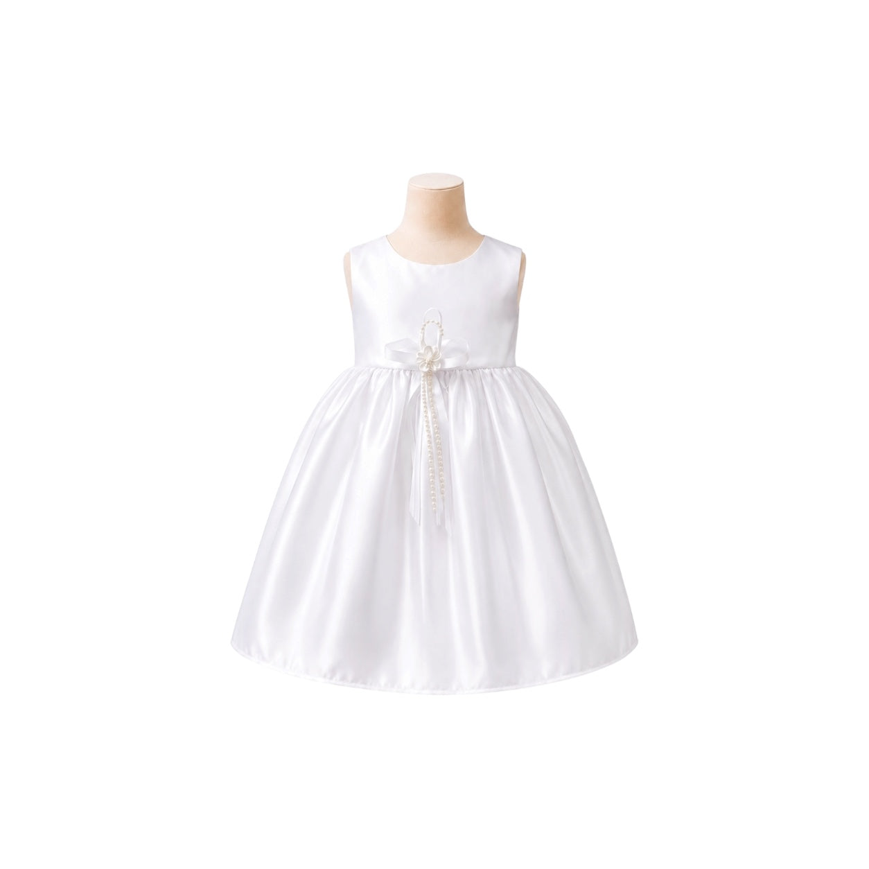2-Piece White Satin Dress with Embroidered Organza Shawl