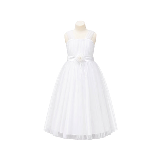 Fancy Kids Tea-Length Pleated Tulle Dress with Satin Rosette Waist