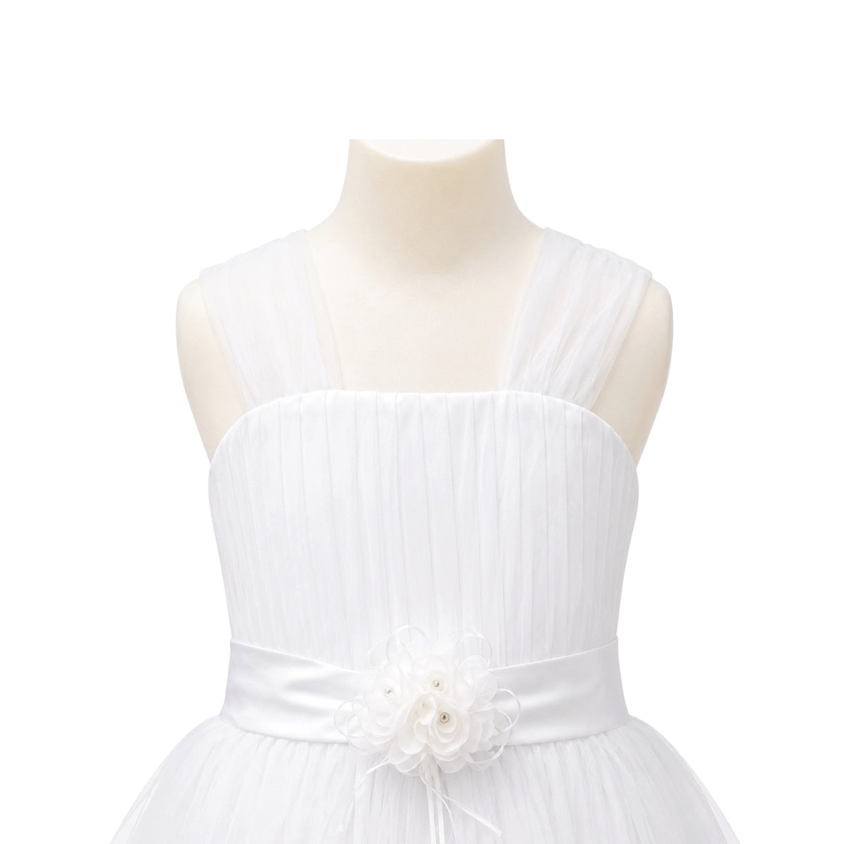 Fancy Kids Tea-Length Pleated Tulle Dress with Satin Rosette Waist