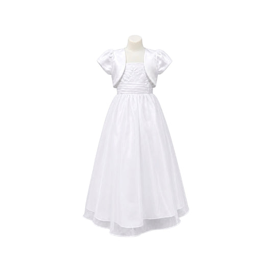 Fancy Kids Embroidered Floor-Length Dress with Satin Bolero