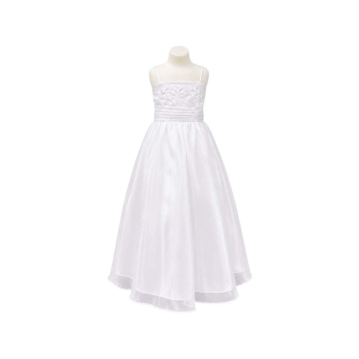 Fancy Kids Embroidered White Floor-Length Dress with Satin Bolero