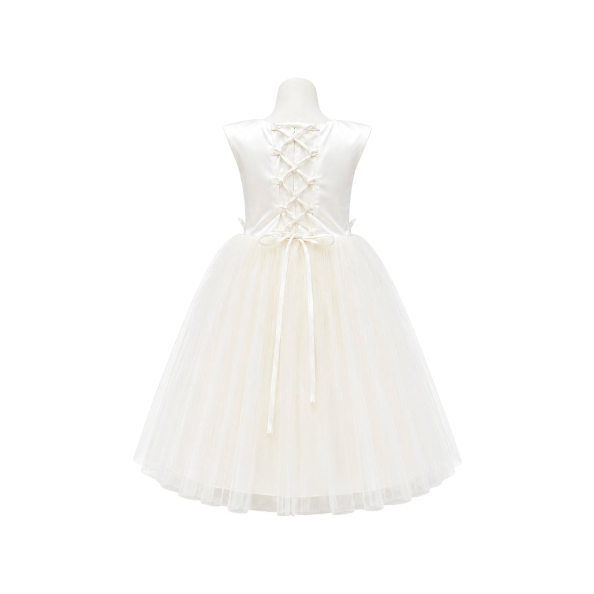 Tea-Length Formal Dress with Pearl Neckline & Floral Appliqué Waist
