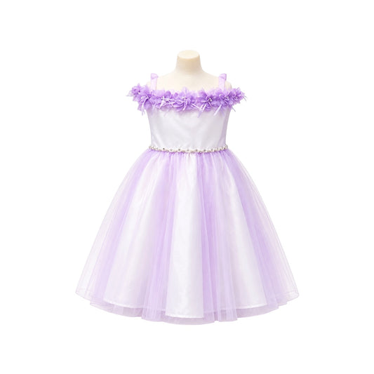 Lilac Floral Off-the-Shoulder Tulle Dress with Pearl Waist