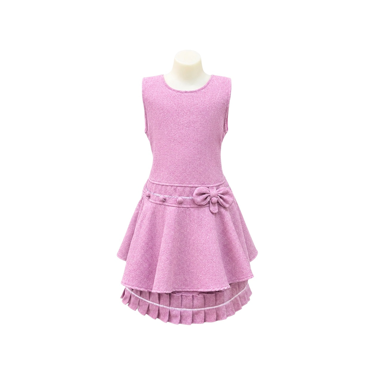Dusty Purple Textured Dress with Bow Detail & Faux Fur Cape