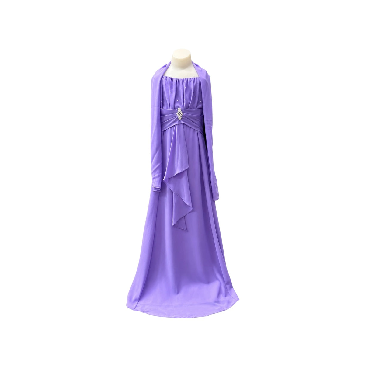 Fancy Kids Lilac Rhinestone Chiffon Gown with Matching Shawl