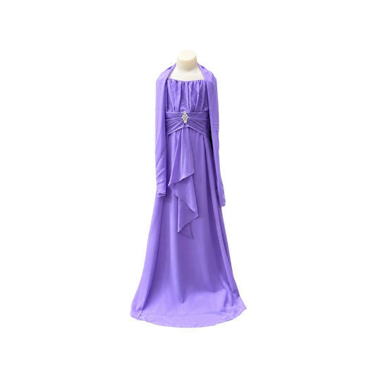 Fancy Kids Lilac Rhinestone Chiffon Gown with Matching Shawl