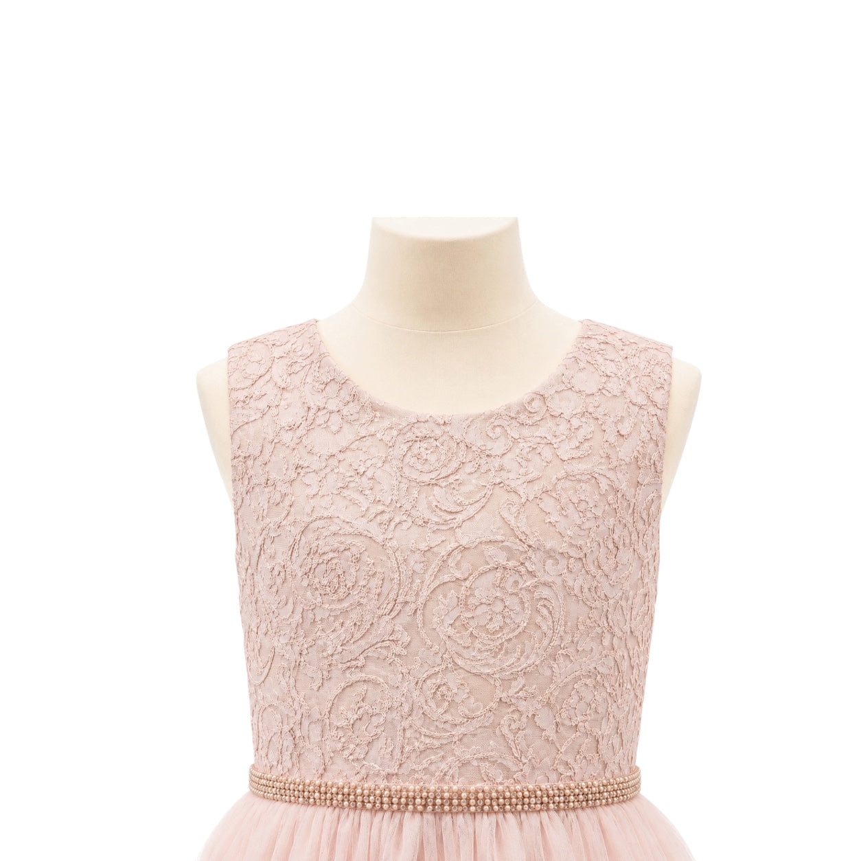 Jolene Blush Metallic Jacquard High-Low Tulle Dress with Rhinestone Waist