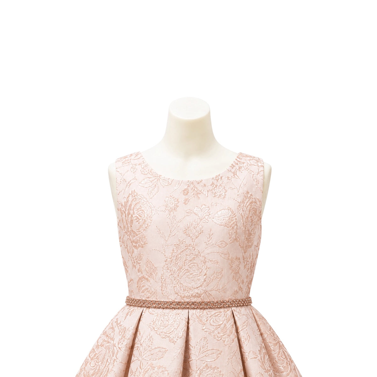 Jolene Blush Metallic Floral Jacquard Dress with Crystal Tulle & Rhinestone Waist