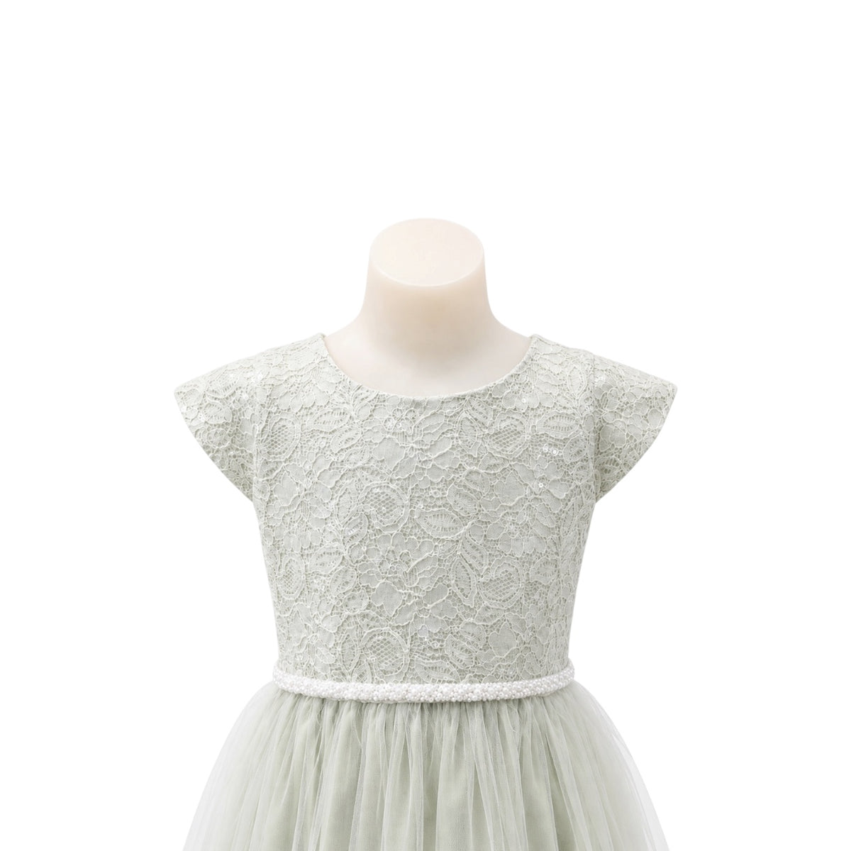 Jolene Sage Green Sequin Lace & Tulle Dress with Pearl Waist