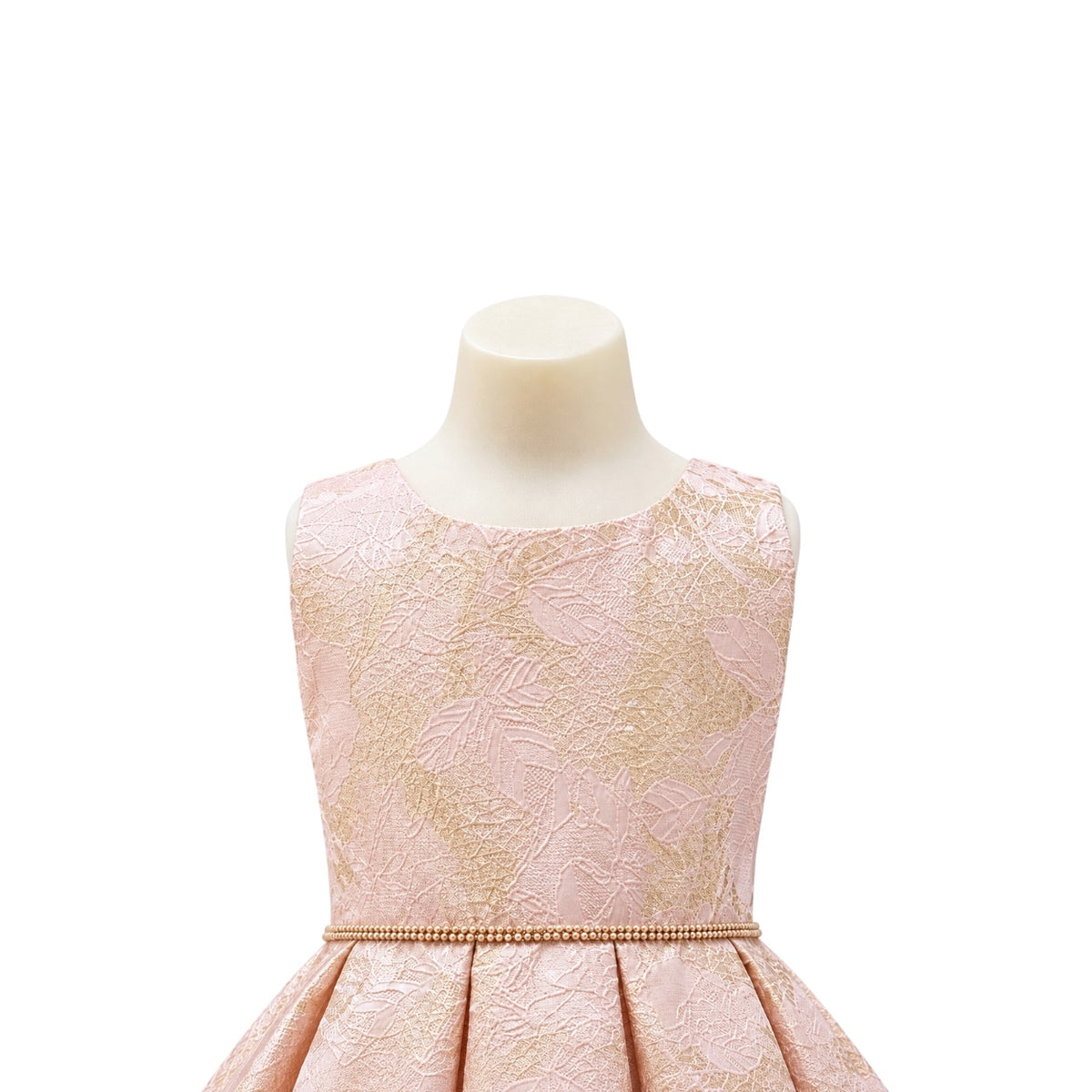 Jolene Blush Gold Detail Floral Pleated Jacquard Dress with Crystal Tulle