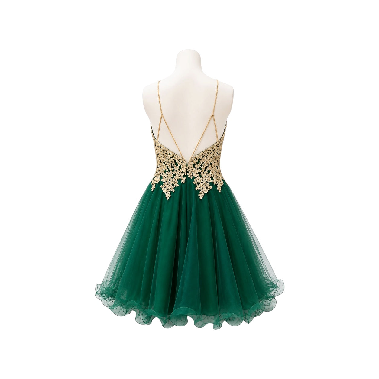 Emerald Green & Gold Halter Embroidered Jr. Dress with Tulle Skirt (S)