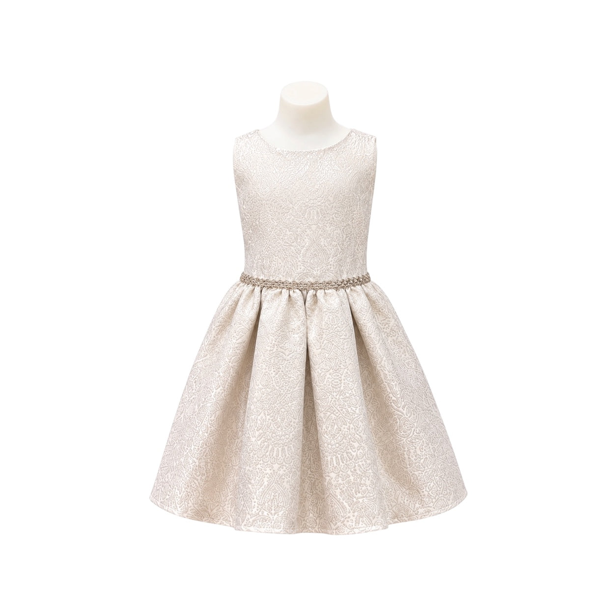 Champagne Embroidered Dress with Gold Sequin Waistband