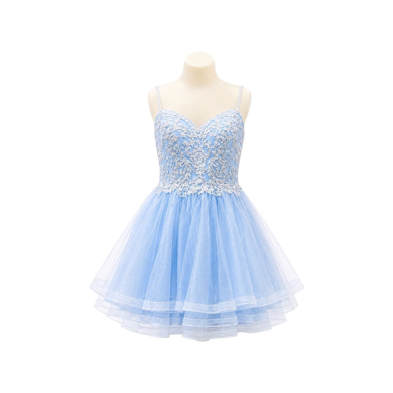 Light Blue Sweetheart Embroidered Jr. Dress with Layered Tulle Skirt (L)