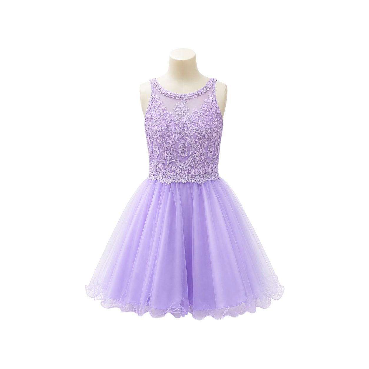 Lavender Illusion Lace Appliqué Jr. Dress with Tulle Skirt (Large)