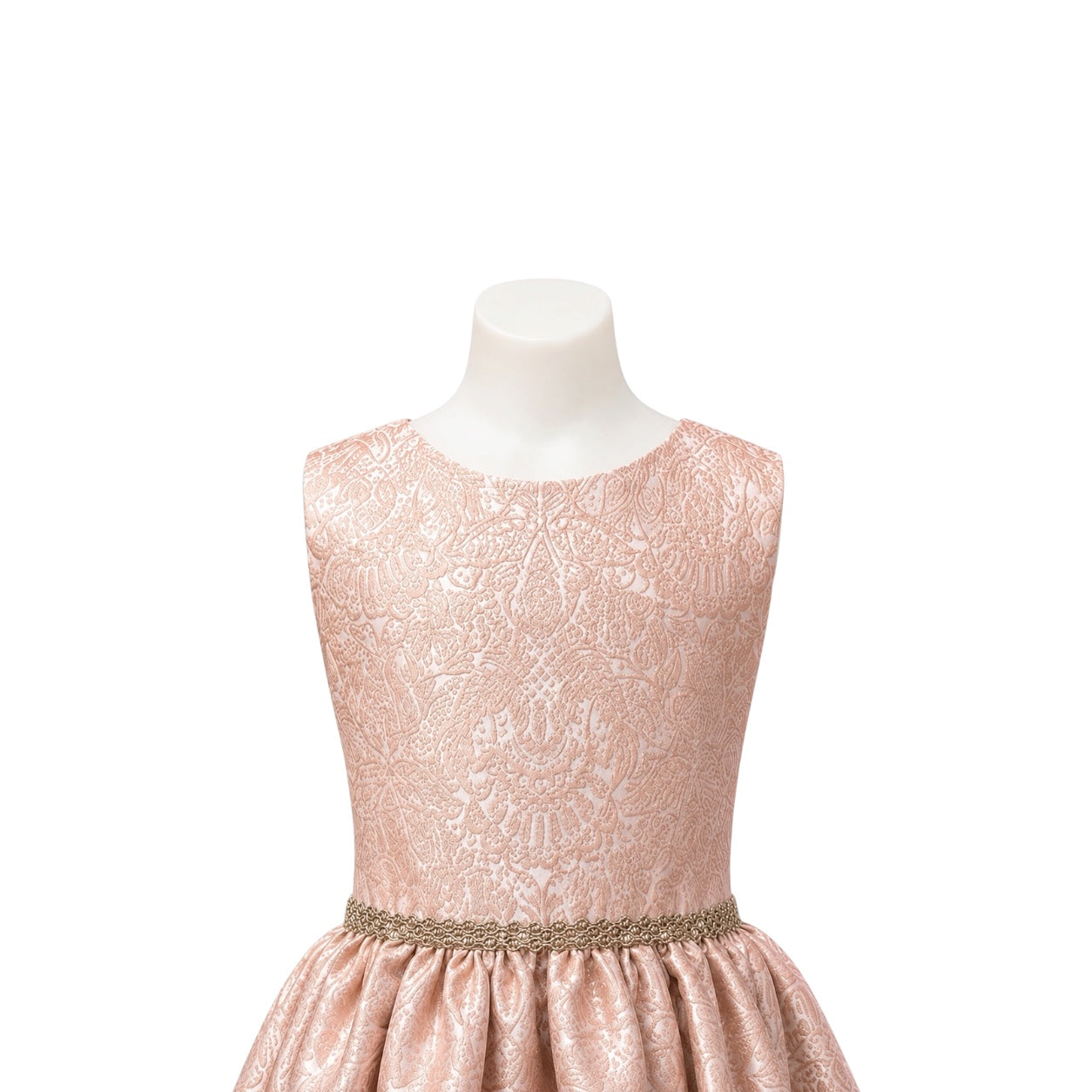 Rose Gold Embroidered Dress with Gold Sequin Waistband (Size 16)