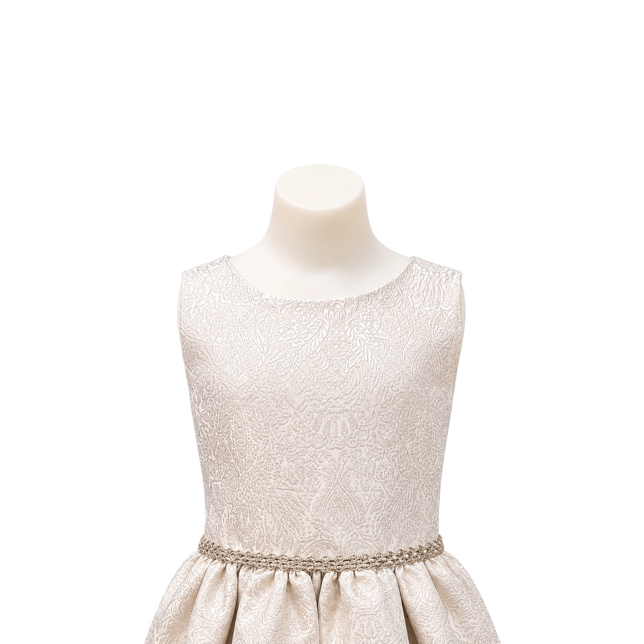 Champagne Embroidered Dress with Gold Sequin Waistband