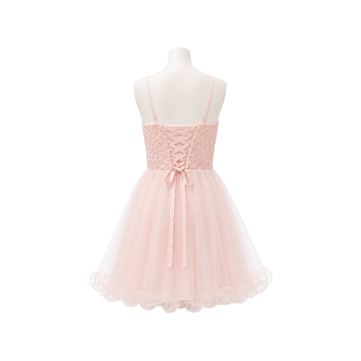Blush Halter Embroidered & Beaded Tulle Jr. Dress with Lace-Up Back (M)
