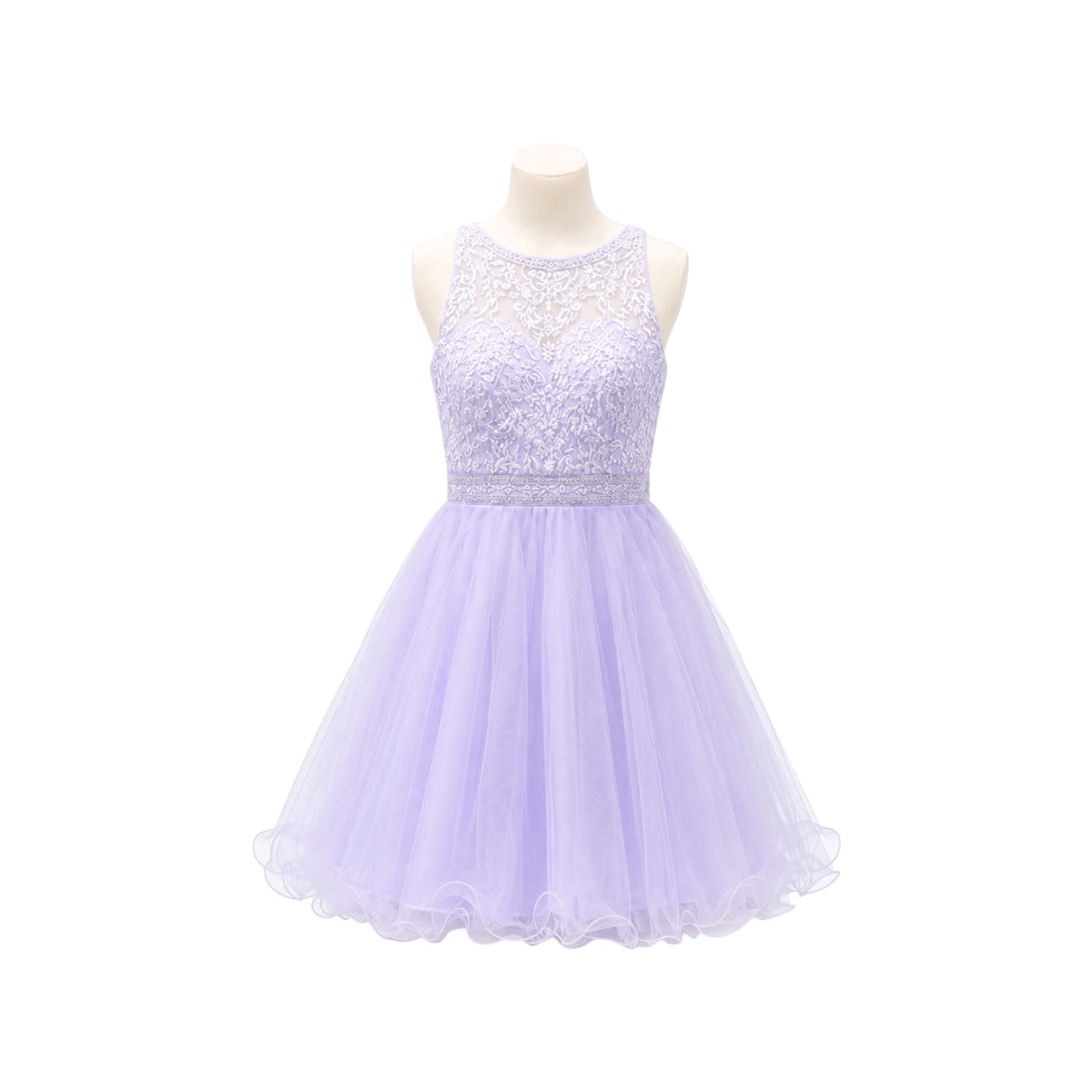 Lavender Halter Embroidered & Beaded Tulle Jr. Dress with Lace-Up Back (S)