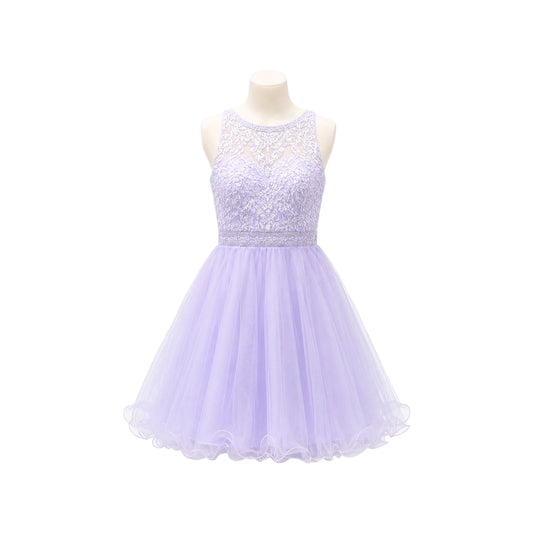 Lavender Halter Embroidered & Beaded Tulle Jr. Dress with Lace-Up Back (S)