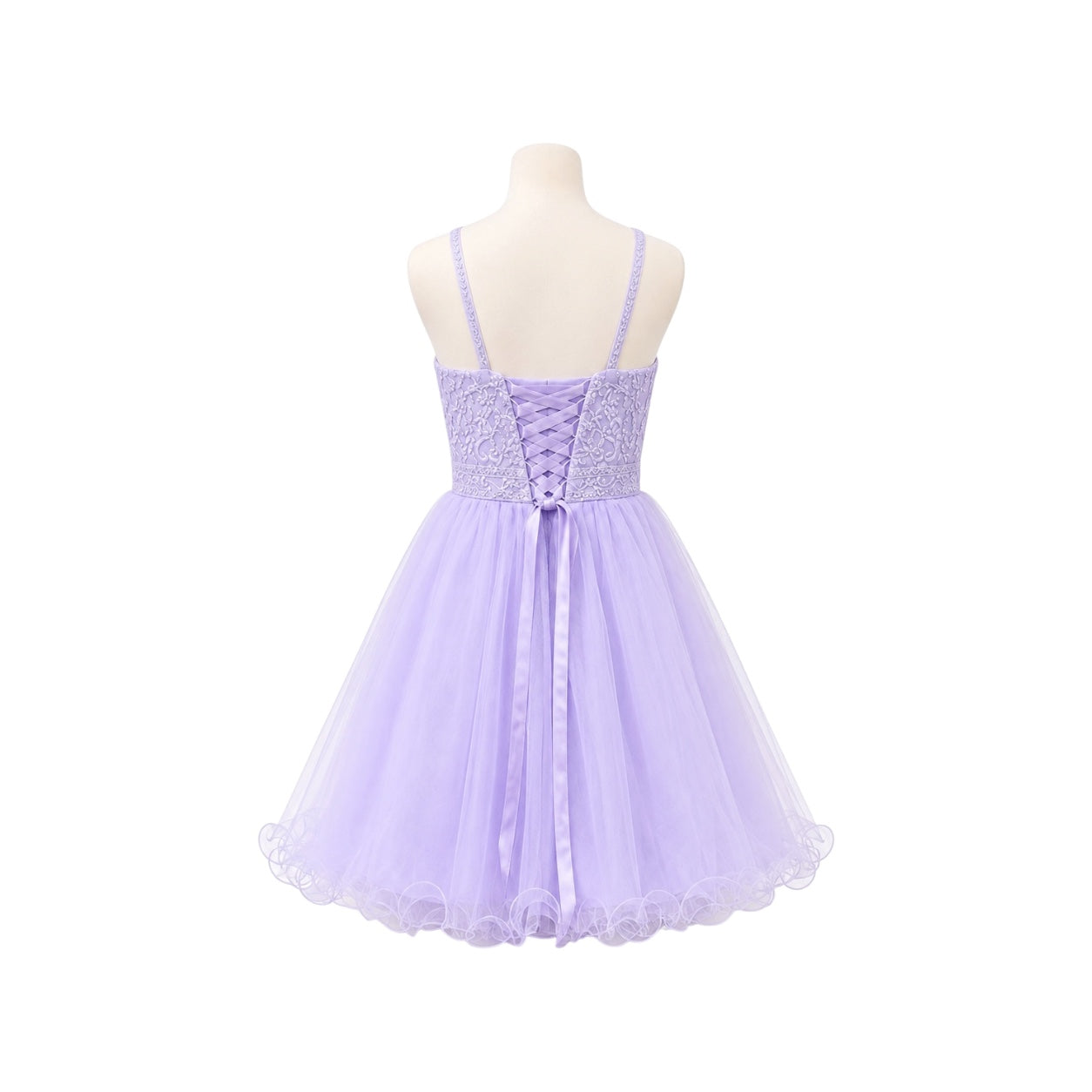Lavender Halter Embroidered & Beaded Tulle Jr. Dress with Lace-Up Back (S)