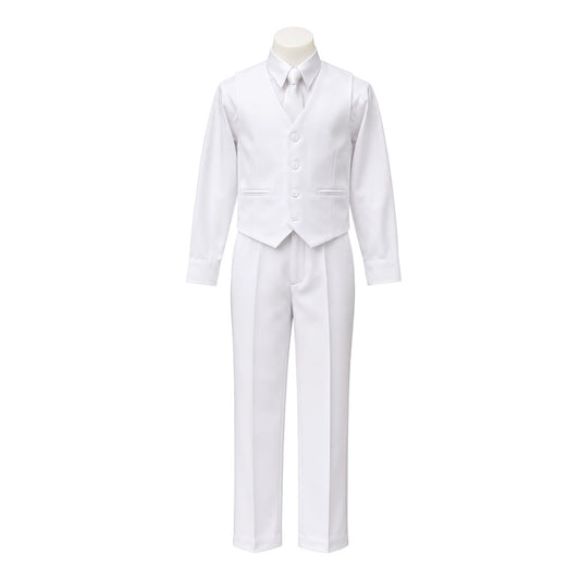 Fancy Kids Boys White 4-Piece Formal Vest Set