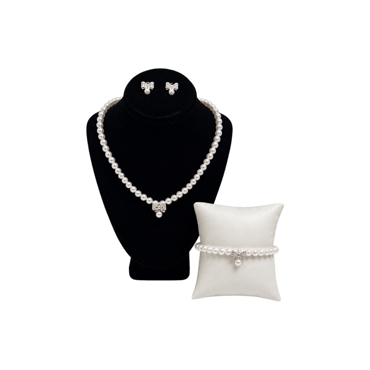 Jolene Girls' Pearl & Rhinestone Bow 3-Piece Jewelry Set