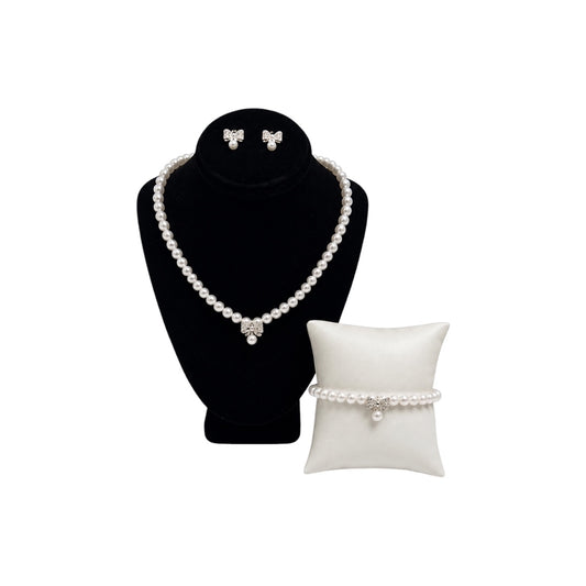 Jolene Girls' Pearl & Rhinestone Bow 3-Piece Jewelry Set