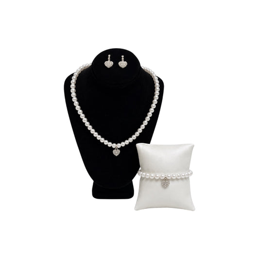 Jolene Girls' Pearl & Rhinestone Heart 3-Piece Jewelry Set