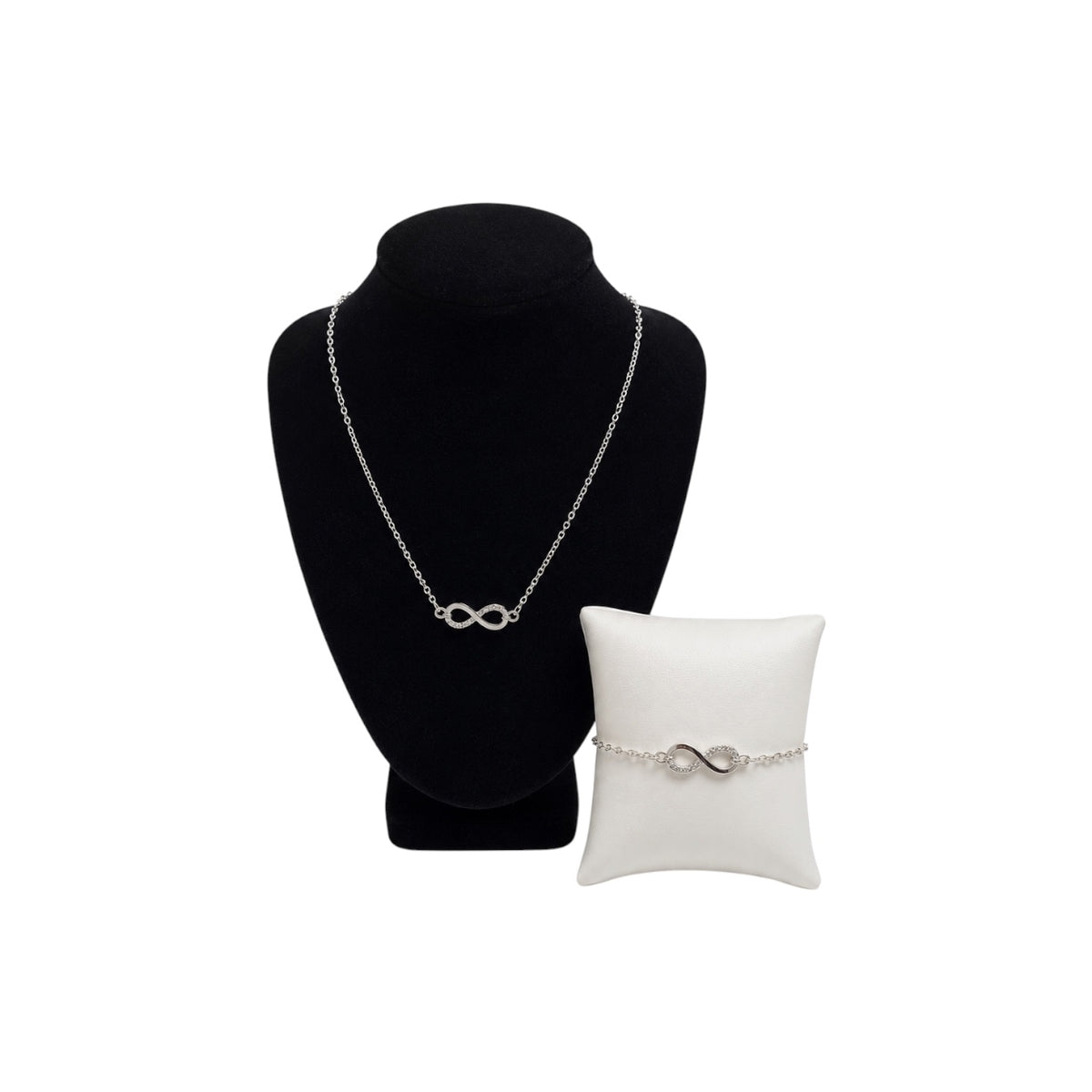 Silver Rhinestone Infinity Necklace & Bracelet Set