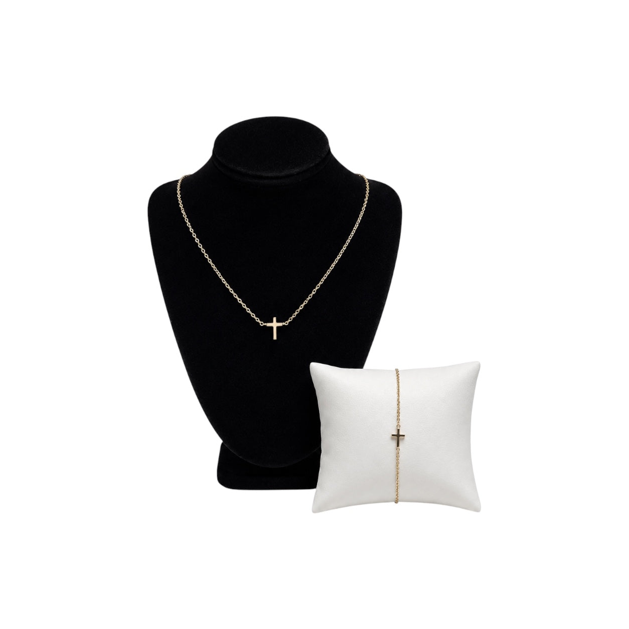 Gold-Tone Cross Necklace & Bracelet Set