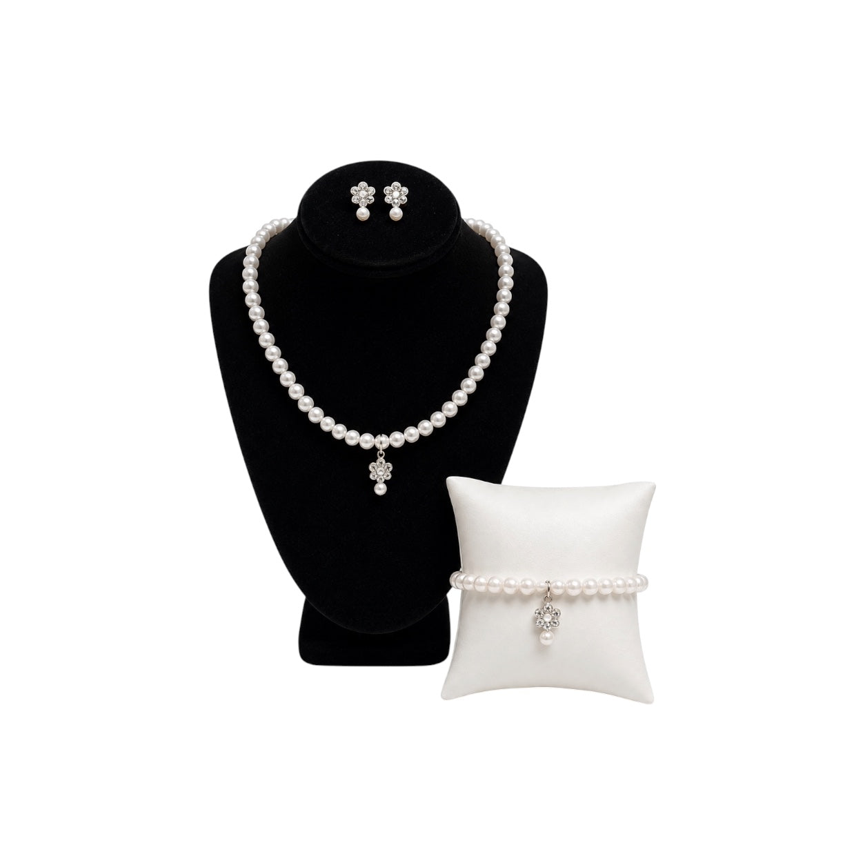 Jolene Girls' Pearl & Rhinestone Flower 3-Piece Jewelry Set
