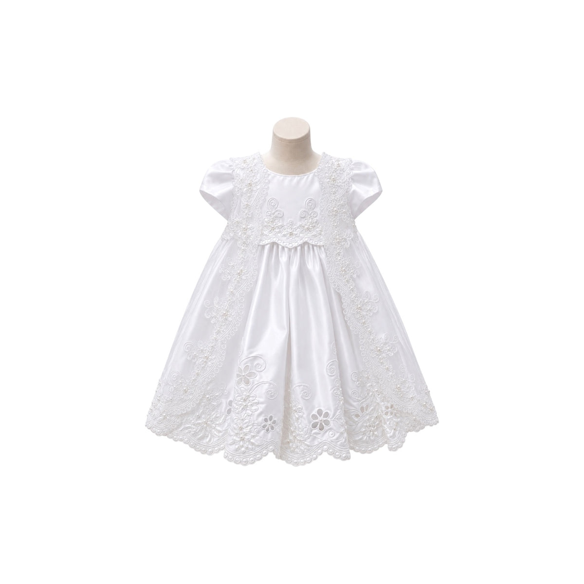 White Floral Embroidered Baby Christening Gown with Matching Bonnet (3 Months)