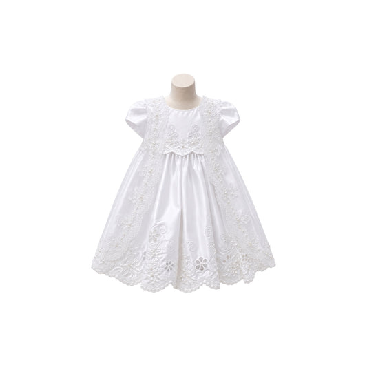 White Floral Embroidered Baby Christening Gown with Matching Bonnet (3 Months)